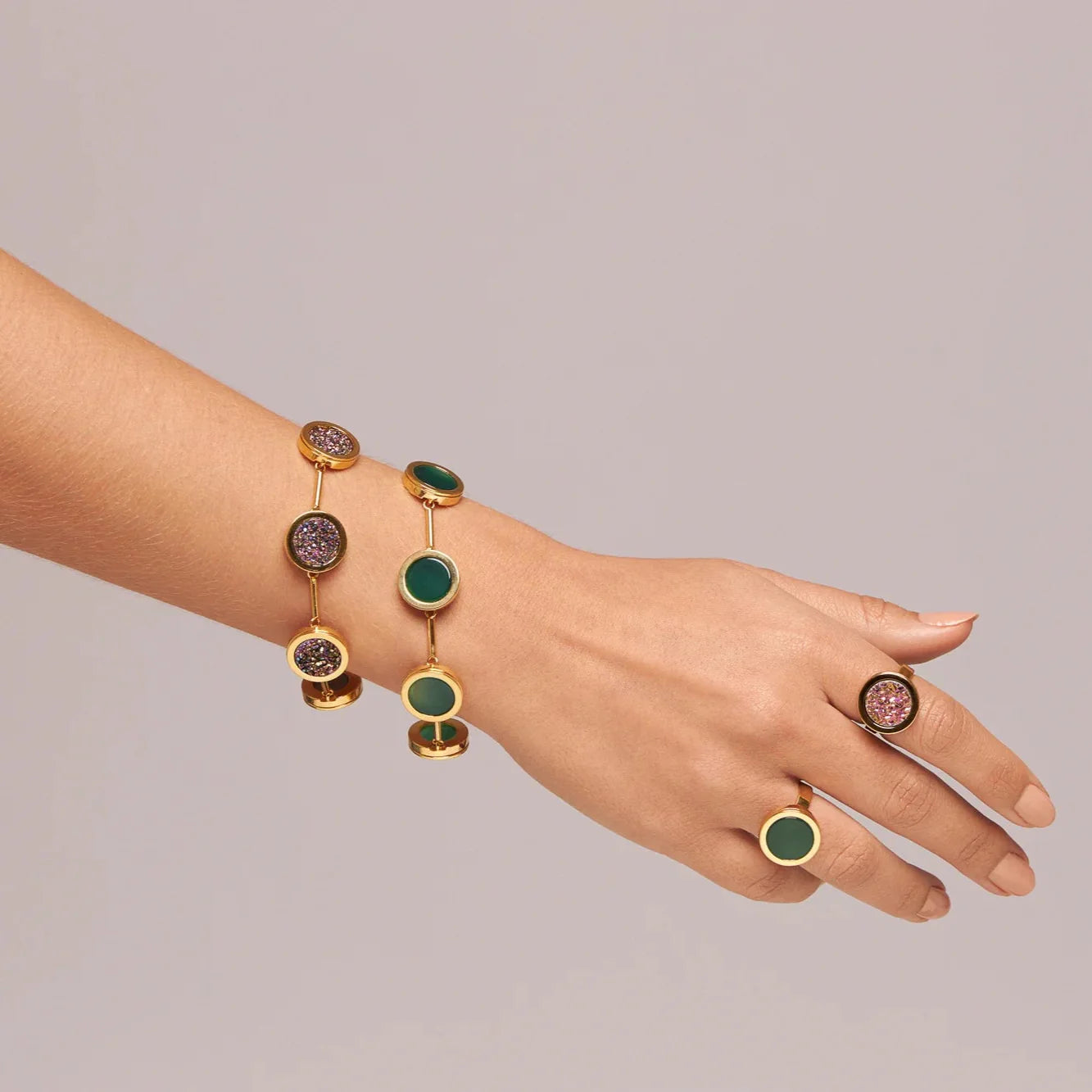 Pulseira Magnífica Ágata verde Chapa Banhado a Ouro 18k