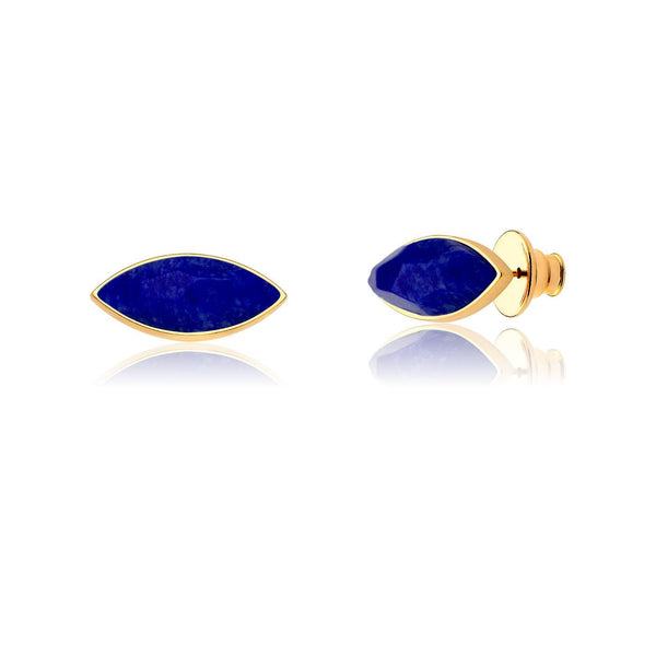 Brinco Pétala - Feldspato Azul Anil — Ouro 18K | Aimer Joias | semijoia feminina pedra natural