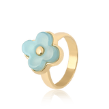 Anel Afeto com Ágata Azul Céu em Banho de Ouro 18K - AIMER