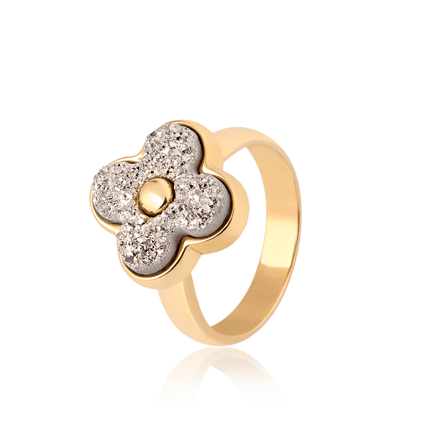 Anel Afeto com Drusa Platina em Banho de Ouro 18K - AIMER JOIAS