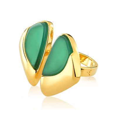 Anel Ailes Ágata Verde — Banho Ouro 18k | Aimer Joias — ângulo 3