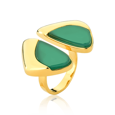 Anel Ailes Ágata Verde — Banho Ouro 18k | Aimer Joias — ângulo 1