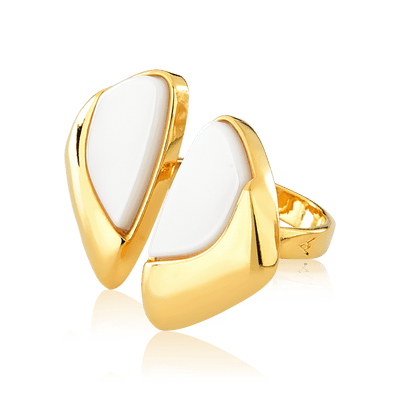 Anel Ailes Porcelana Branca — Ouro 18k | Aimer Joias — ângulo 4