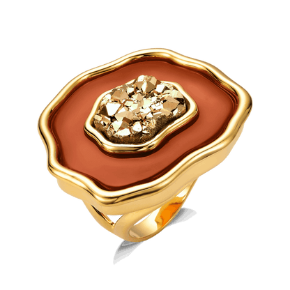 Anel Anthera com Ágata Vermelha e Drusa Ouro em banho ouro 18k | Anel feminino Aimer Joias
