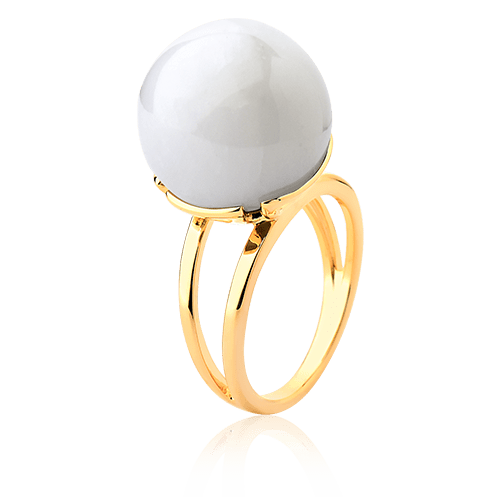 Anel Ball com Dolomita Branca em Banho de Ouro 18K - AIMER JOIAS