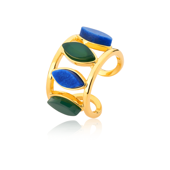 Anel Bem Me Quer - Feldspato Azul Anil & Ágata Verde