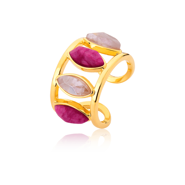 Anel Bem Me Quer - Feldspato Rosa Pink & Ametista