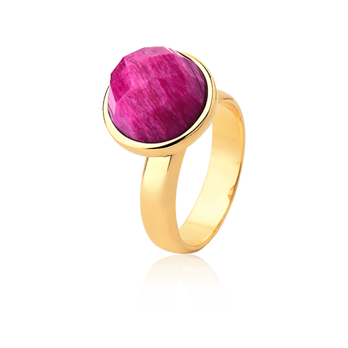 Anel Classic - Feldspato Rosa Pink — Ouro 18K | Aimer Joias | semijoia feminina pedra natural