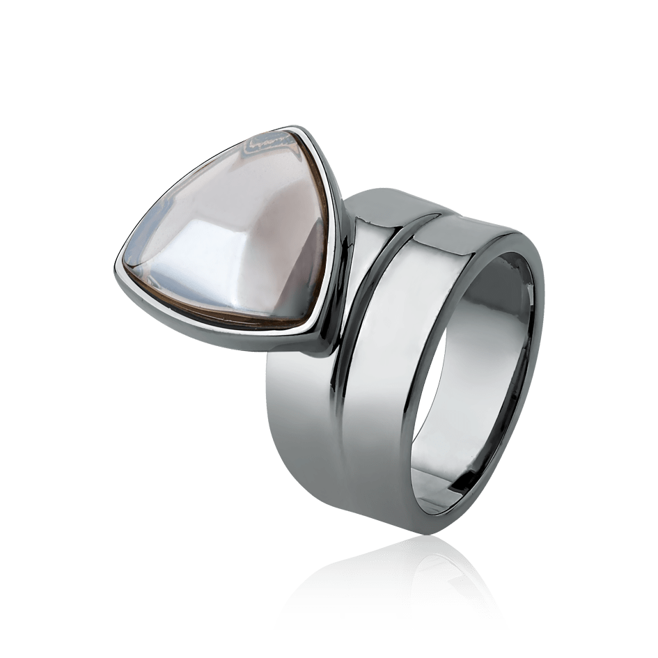 Anel Equilíbrio Quartzo Fumê Banhado a Ródio Semijoias de luxo e design exclusivo