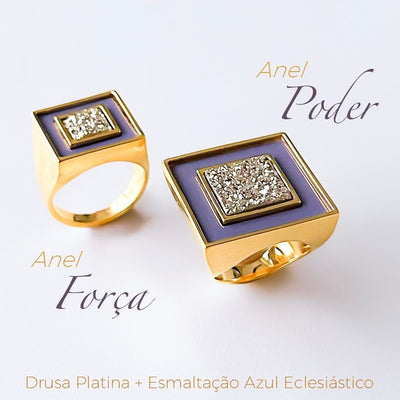 Anel Força - Drusa Platina e esmaltação azul eclesiástico — ângulo 4