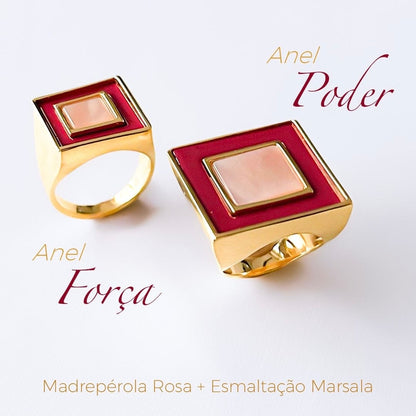 Anel Força - Madrepérola e esmaltação marsala Semijoias de luxo e design exclusivo