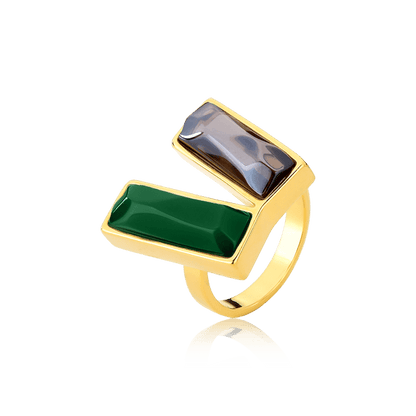 Anel Harmonie - Ágata Verde e Quartzo Fumê Semijoias de luxo e design exclusivo