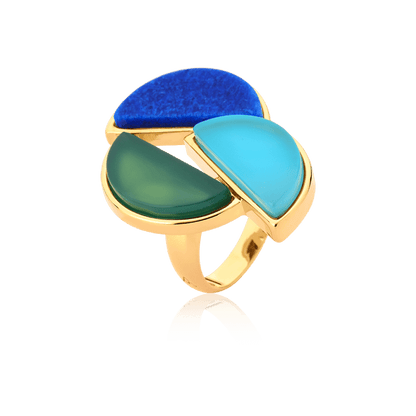 Anel Impacto - Ágata Azul Céu/Ágata Verde/Azul Anil Semijoias de luxo e design exclusivo