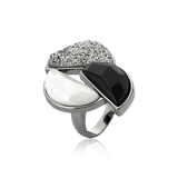 Anel Impacto - Obsidiana Negra/Porcelana/Drusa Platina Semijoias de luxo e design exclusivo