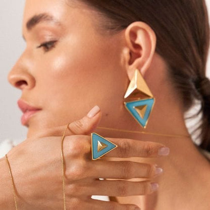 Anel Imperium - Ágata Azul Céu Semijoias de luxo e design exclusivo