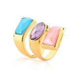 Anel Kalanchoe - Quartzo Rosa/Ametista/Ágata Azul Céu Semijoias de luxo e design exclusivo