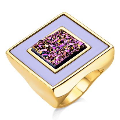 Anel Poder - Drusa Multicolorida esmaltação cinza Semijoias de luxo e design exclusivo