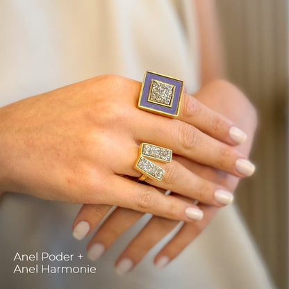 Anel Poder - Drusa Platina esmaltação Azul eclesiastico Semijoias de luxo e design exclusivo