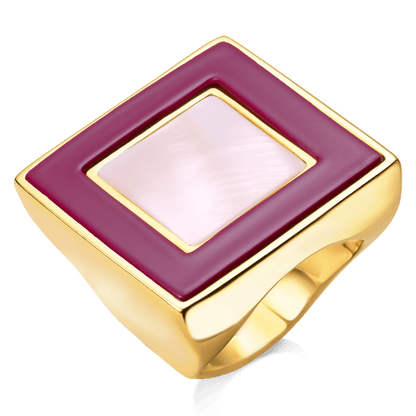 Anel Poder - Madreperola esmaltação marsala Semijoias de luxo e design exclusivo