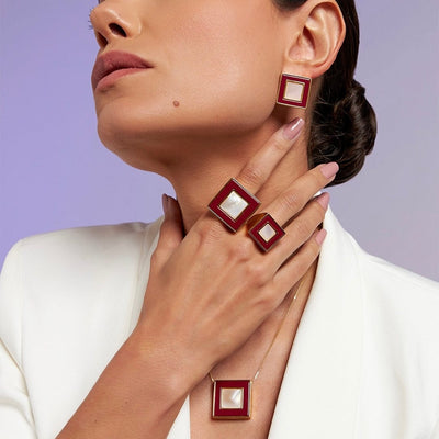 Anel Poder - Madreperola esmaltação marsala — ângulo 6