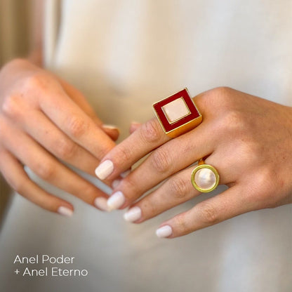 Anel Poder - Madreperola esmaltação marsala Semijoias de luxo e design exclusivo