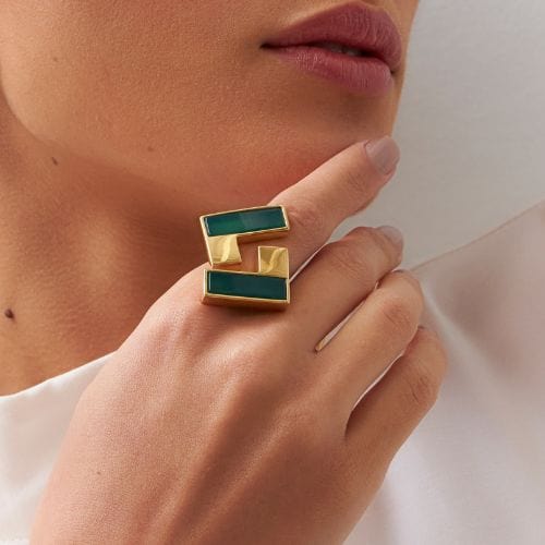 Anel Simetria - Ágata Verde Semijoias de luxo e design exclusivo