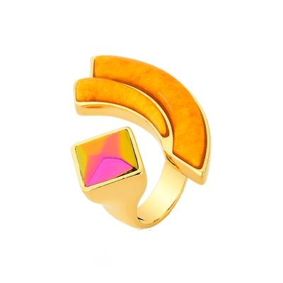 Anel Strelitzia - Feldspato Amarelo & Cristal Multicolorido — ângulo 1