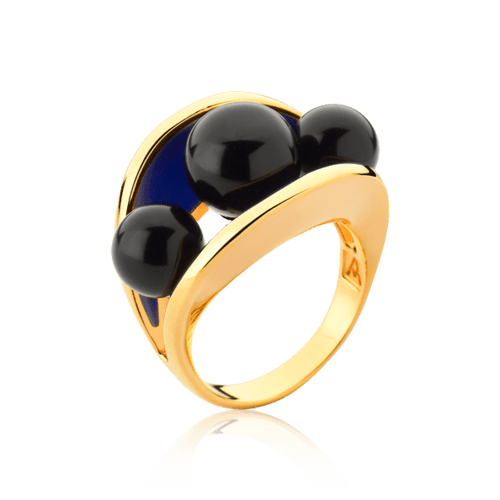 Anel Sublime - Esmaltado Azul Anil/Obsidiana Negra