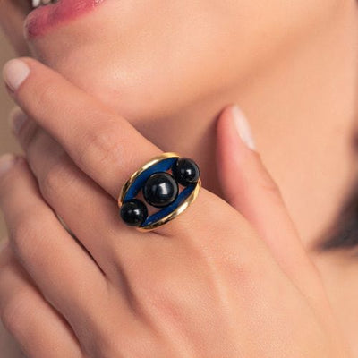 Anel Sublime - Esmaltado Azul Anil/Obsidiana Negra — ângulo 2