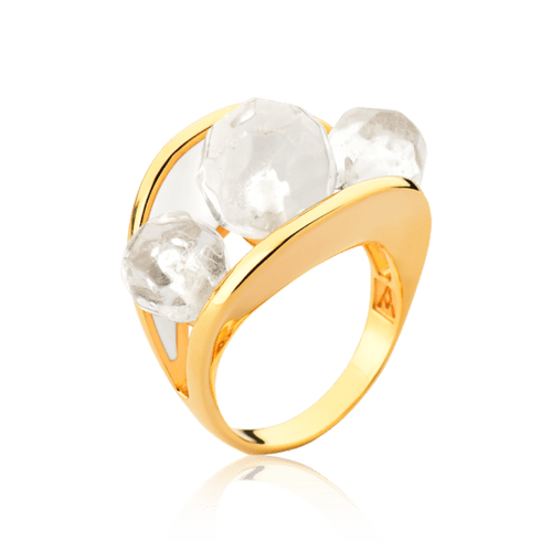 Anel Sublime - Esmaltado Branco/Cristal de Rocha