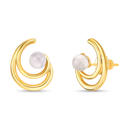 Brinco Espiral com Ágata Cinza Listrada em Banho de Ouro 18K
