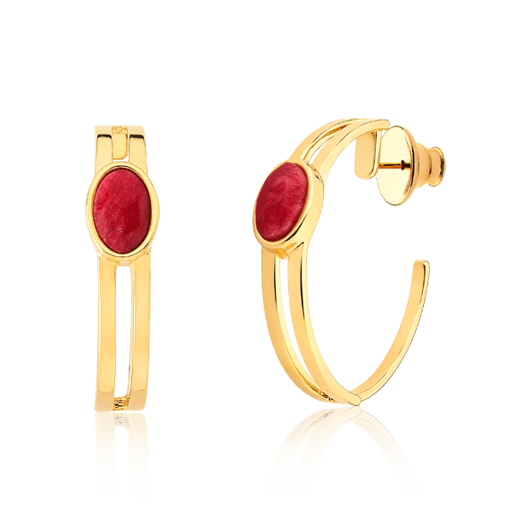 Argola Essencial Oval - Feldspato Vermelho Semijoias de luxo e design exclusivo