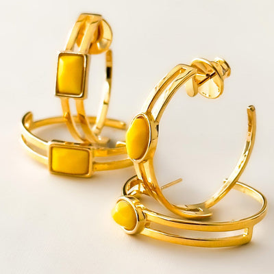 Argola Essencial Retângulo - Quartzo Amarelo — ângulo 2