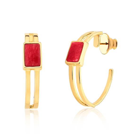Argola Essencial Retângulo - Feldspato Vermelho Semijoias de luxo e design exclusivo