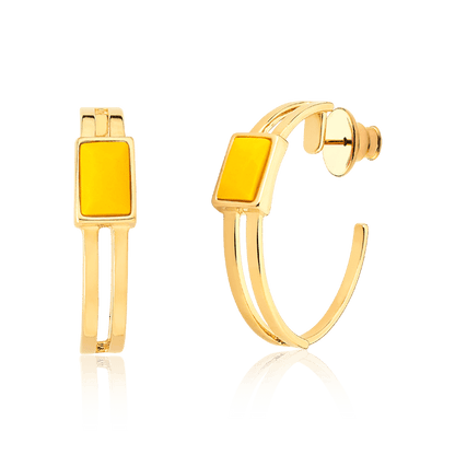 Argola Essencial Retângulo - Quartzo Amarelo Semijoias de luxo e design exclusivo