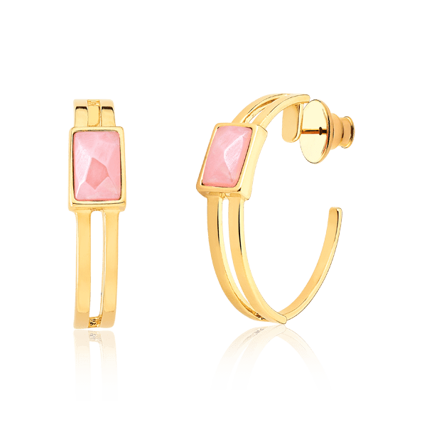 Argola Essencial Retângulo - Quartzo Rosa Semijoias de luxo e design exclusivo