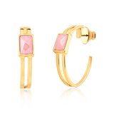 Argola Essencial Retângulo - Quartzo Rosa Semijoias de luxo e design exclusivo
