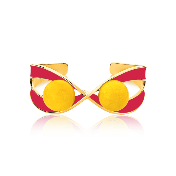 Bracelete Atração - Feldspato Amarelo / Esmaltado Vermelho