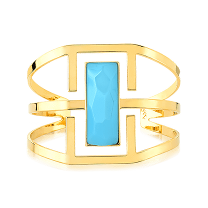 Bracelete Ópera - Ágata Azul Céu — Ouro 18K | Aimer Joias | pulseira semijoia feminina pedra natural