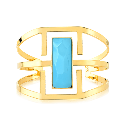 Bracelete Ópera - Ágata Azul Céu — Ouro 18K | Aimer Joias | pulseira semijoia feminina pedra natural