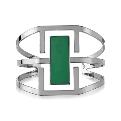 Bracelete Ópera - Ágata Verde — Ródio Negro | Aimer Joias | pulseira semijoia feminina pedra natural