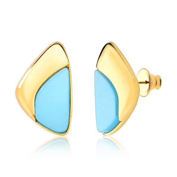 Brinco Ailes - Ágata Azul Céu Chapa Semijoias de luxo e design exclusivo