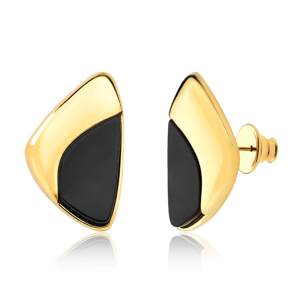 Brinco Ailes Obsidiana Negra — Banho Ouro 18k | Aimer Joias