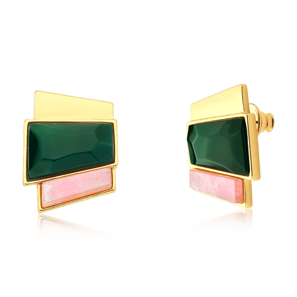 Brinco Cascata - Ágata Verde e Quartzo Rosa — Ouro 18K | Aimer Joias | brinco semijoia feminina pedra natural