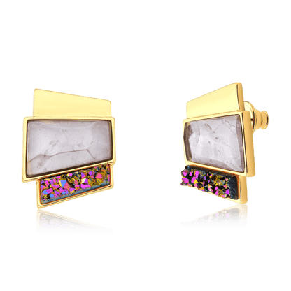 Brinco Cascata - Ametista e Drusa Multicolorida — Ouro 18K | Aimer Joias | brinco semijoia feminina