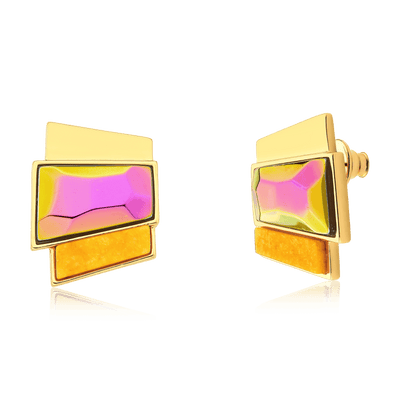 Brinco Cascata - Cristal Multicolorido e Feldspato Amarelo — ângulo 1