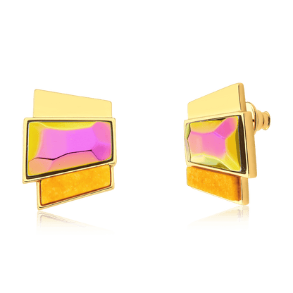 Brinco Cascata - Cristal Multicolorido e Feldspato Amarelo — Ouro 18K | Aimer Joias | brinco semijoia feminina
