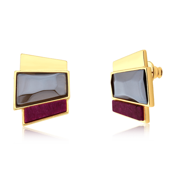 Brinco Cascata - Quartzo Fumê e Feldspato Rosa Pink — Ouro 18K | Aimer Joias | brinco semijoia feminina
