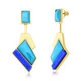 Brinco Chuva - Ágata Azul Céu e Feldspato Azul Anil — Ouro 18K | Aimer Joias | maxi brinco semijoia feminina