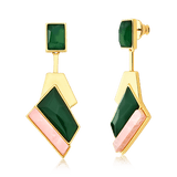 Brinco Chuva - Ágata Verde e Quartzo Rosa — Ouro 18K | Aimer Joias | maxi brinco semijoia feminina